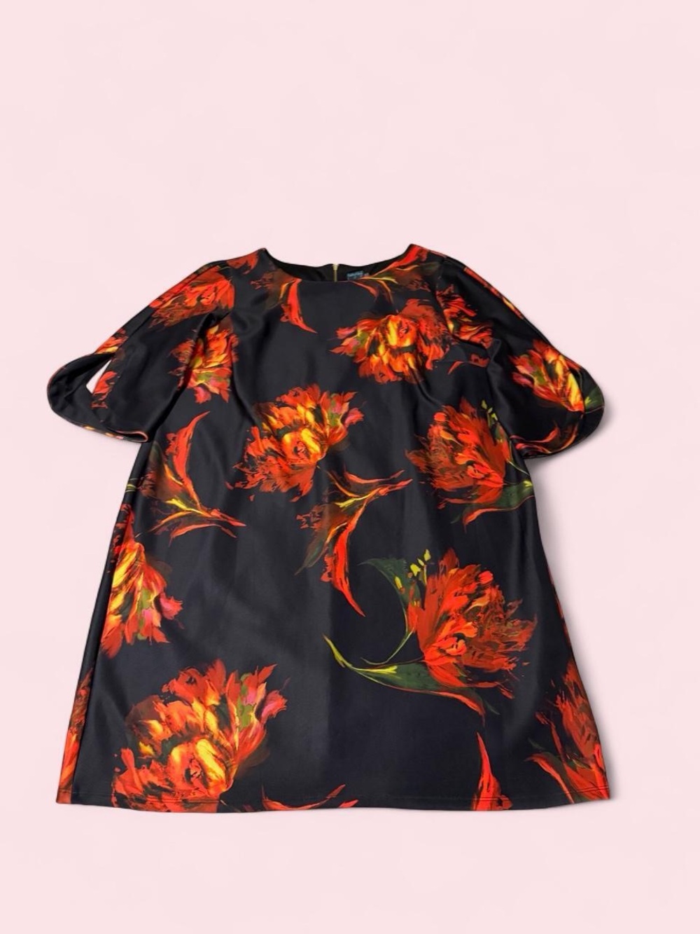Gabby Skye Black Dress with Red & Orange Floral Print